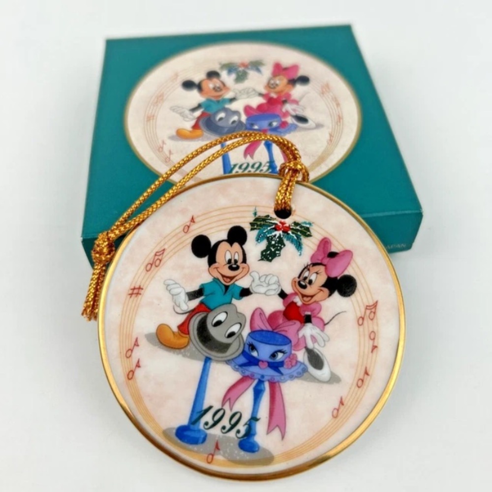Vintage Disney Porcelain Minnie Mickey Mouse Christmas Collection Ornament 1995